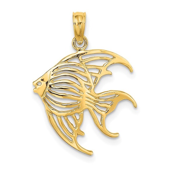 14k Yellow Gold Cut-Out Angelfish Necklace Charm Pendant
